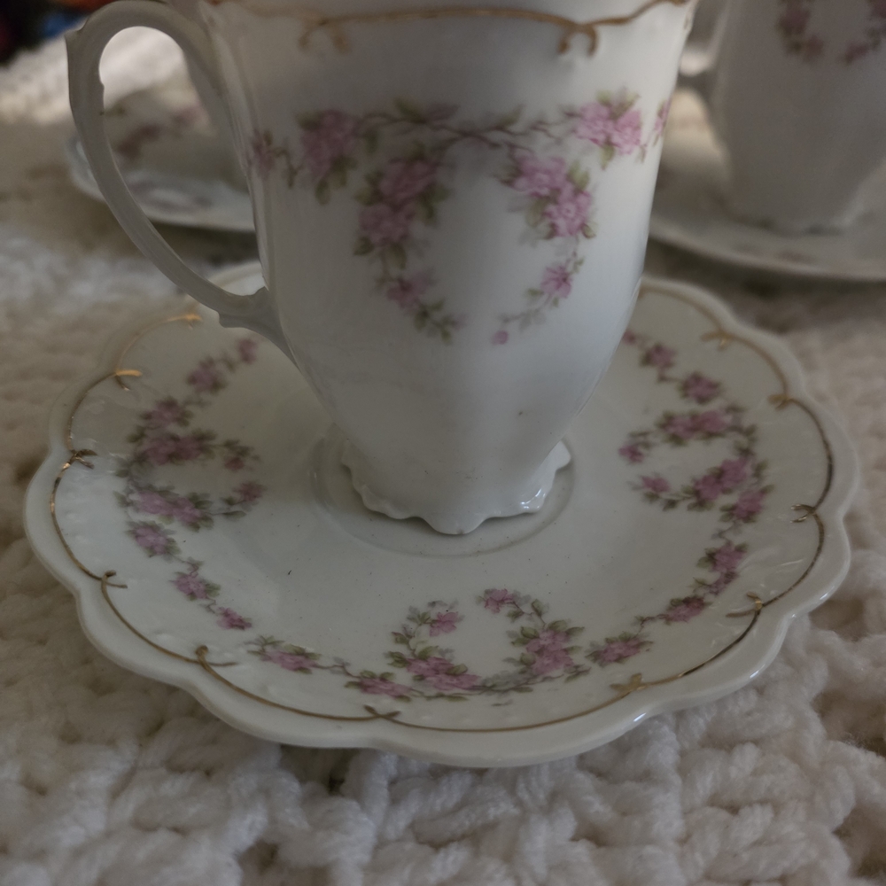 Set Of 3 Floral Antique Vintage Teacup and Saucer Set By M.Z. Austria